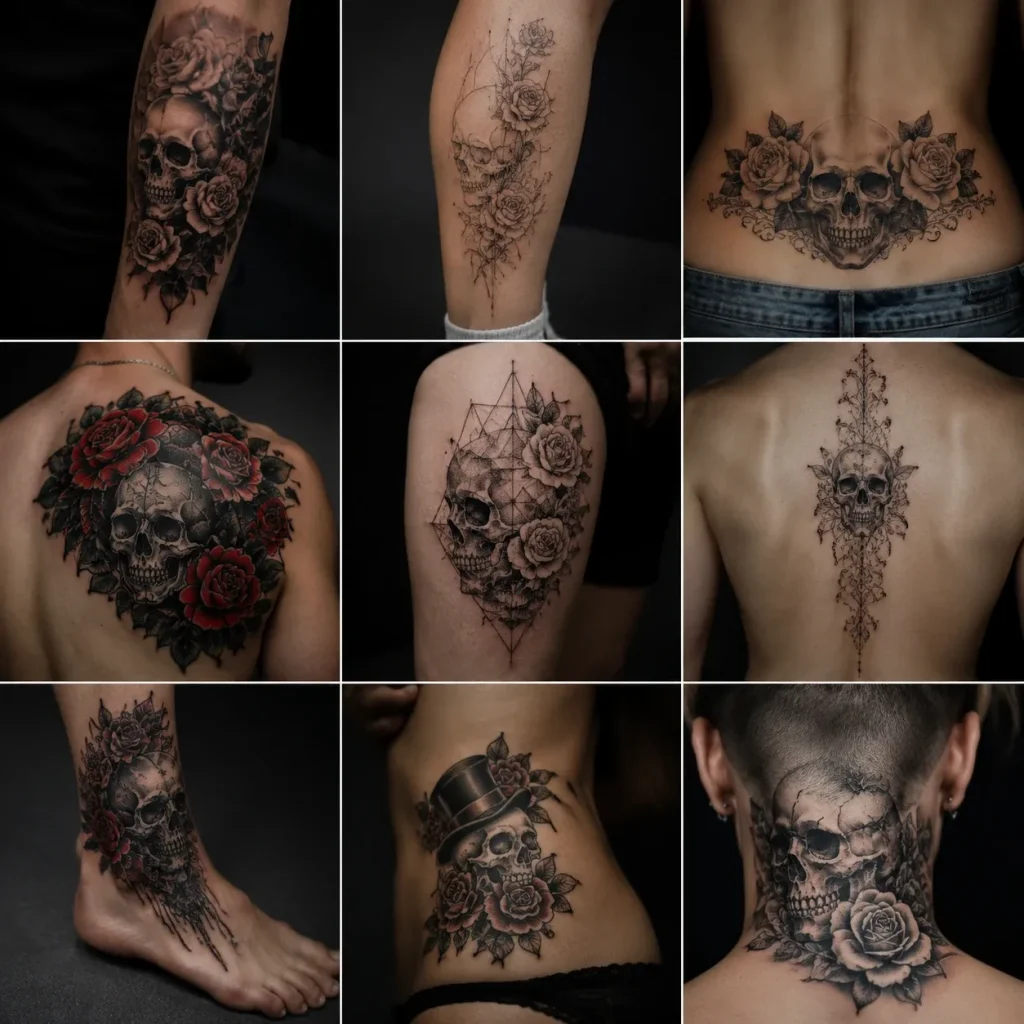 تتو جمجمه و گل رز-salintattoo